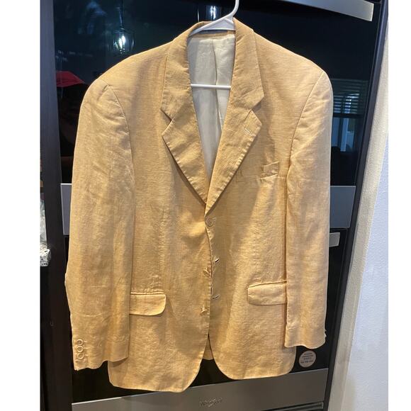 Vintage Kenzo Men Blazer size 52 yellow mustard linen made in France - Picture 8 of 8
